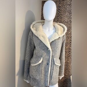 Women's Gray Hooded Coat with Cream Lining